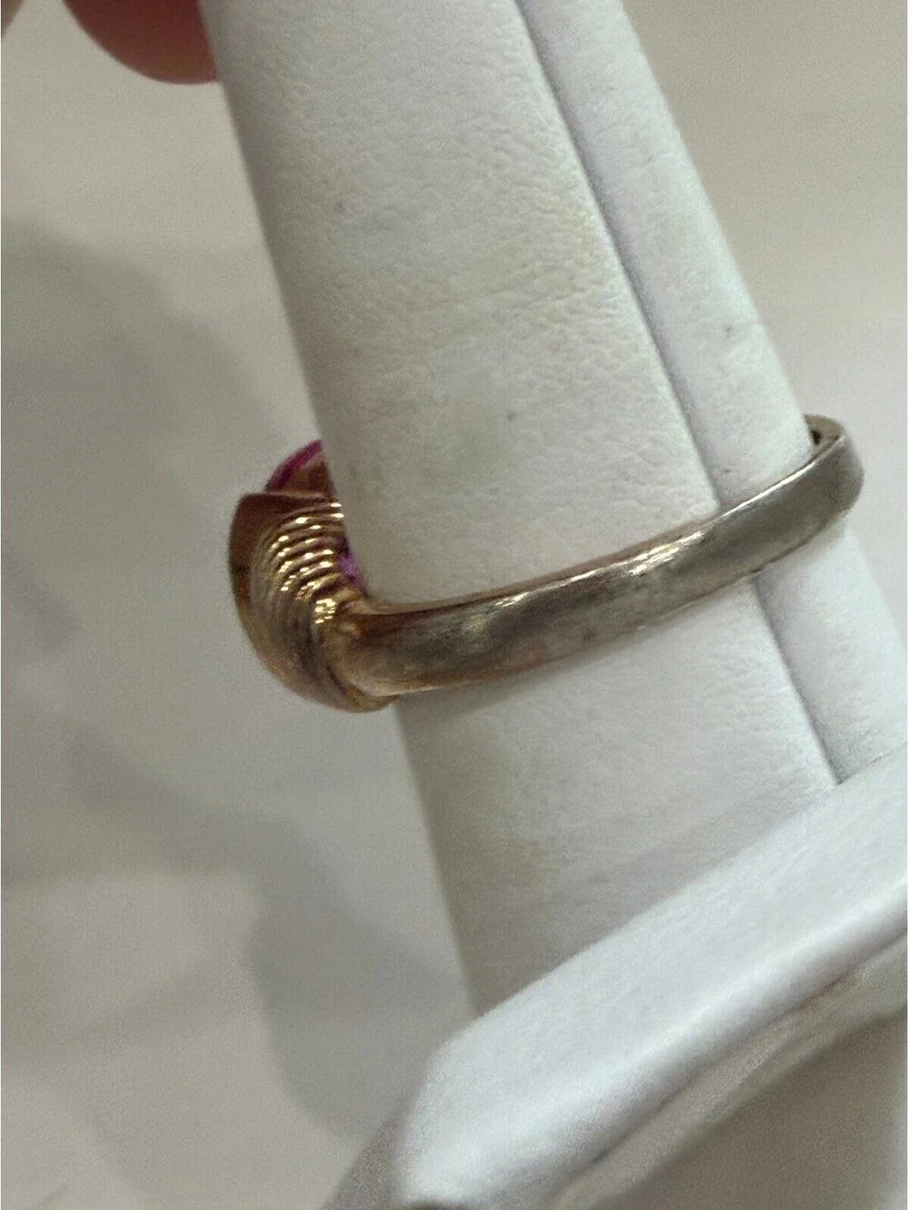 Vintage Pink Gemstone Ring with Gold Tone Band Size 9